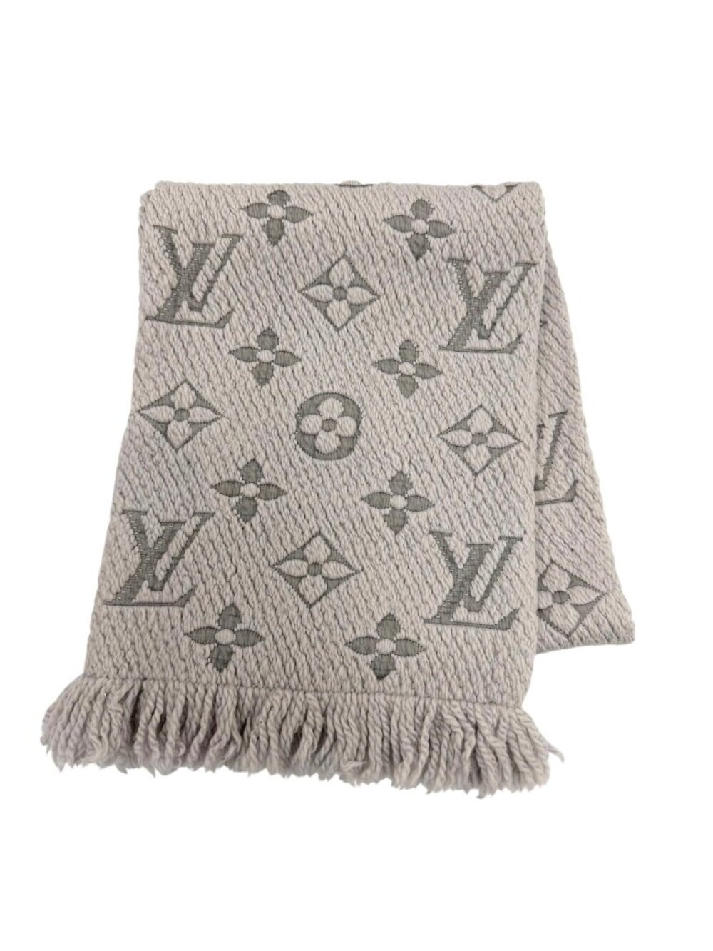 Louis Vuitton Logomania Scarf Wool Silk Gray Perlee